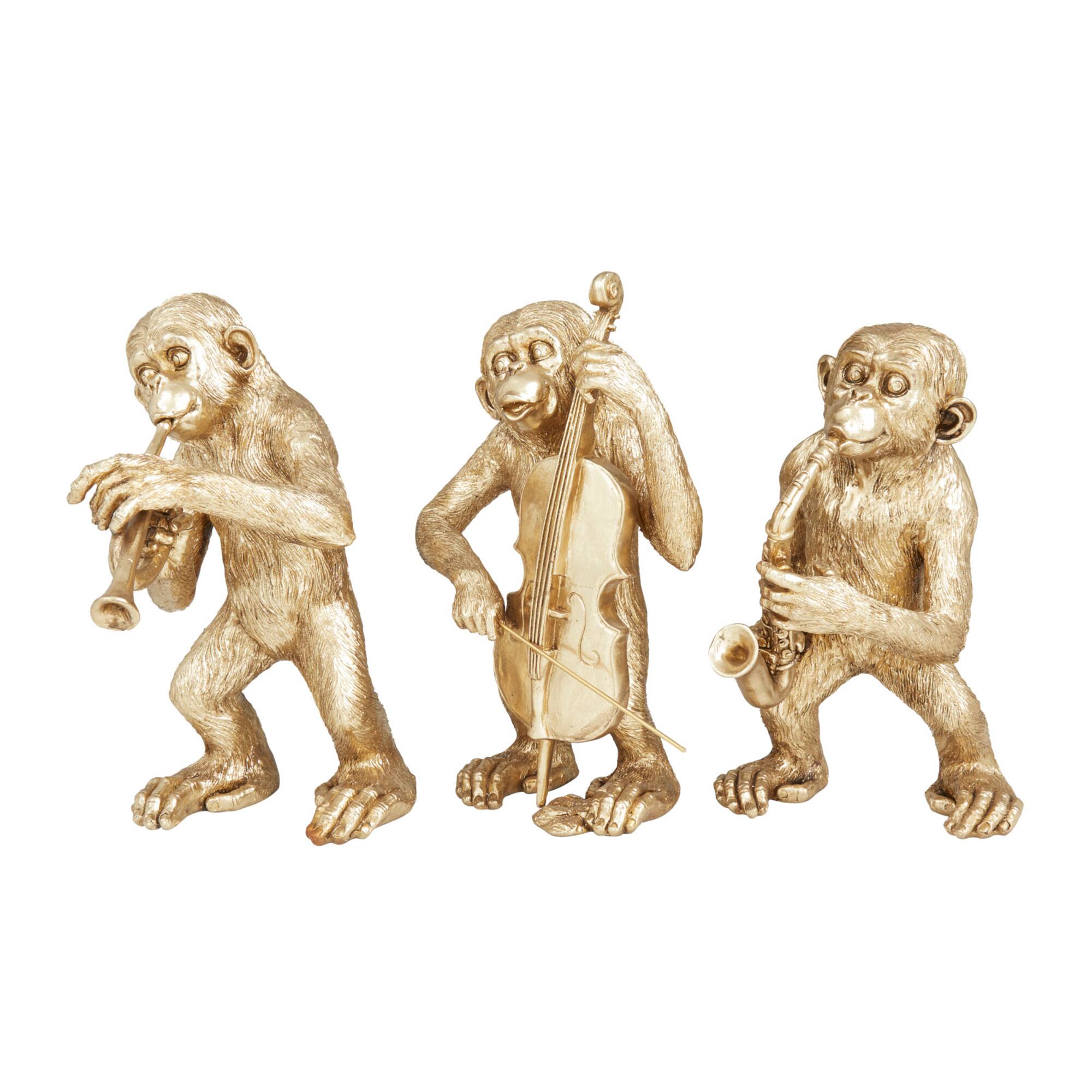 Set of 3 Gold Polystone Contemporary Sculptures, 12" x 9" x 5"